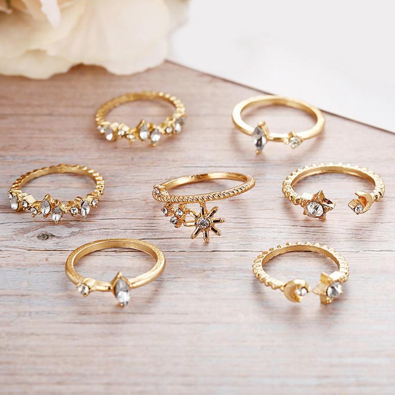 5 Piece Stars Ring Set With Austrian Crystals 18K Gold Plated Ring in