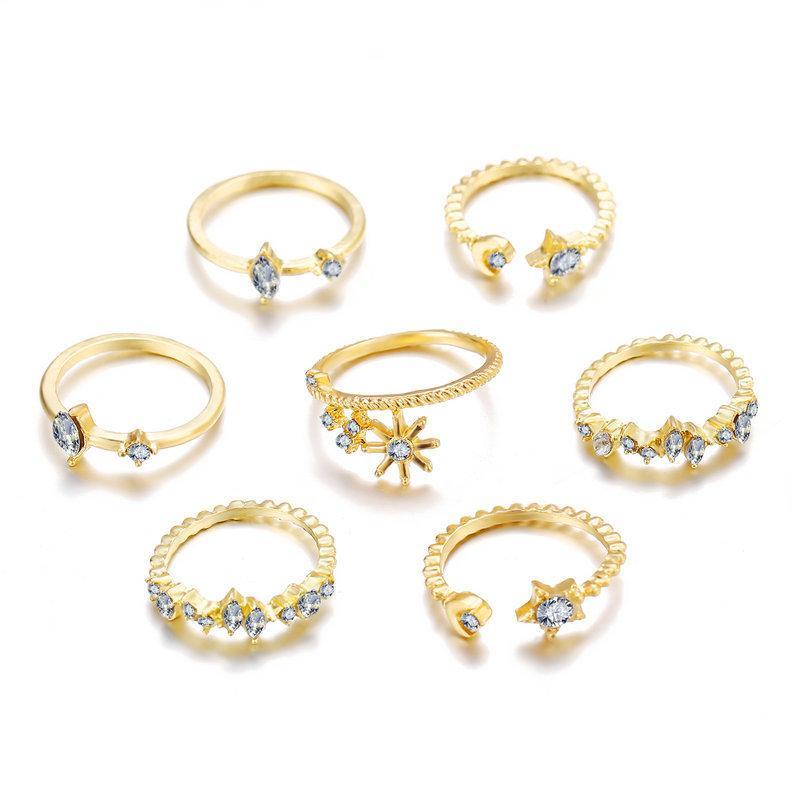 5 Piece Stars Ring Set With Austrian Crystals 18K Gold Plated Ring in