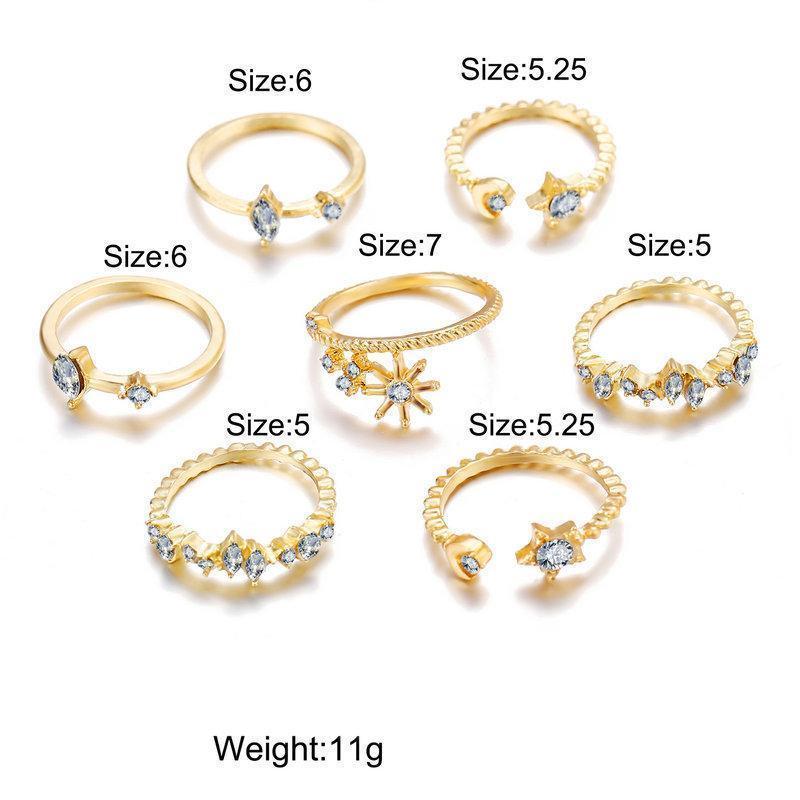 5 Piece Stars Ring Set With Austrian Crystals 18K Gold Plated Ring in