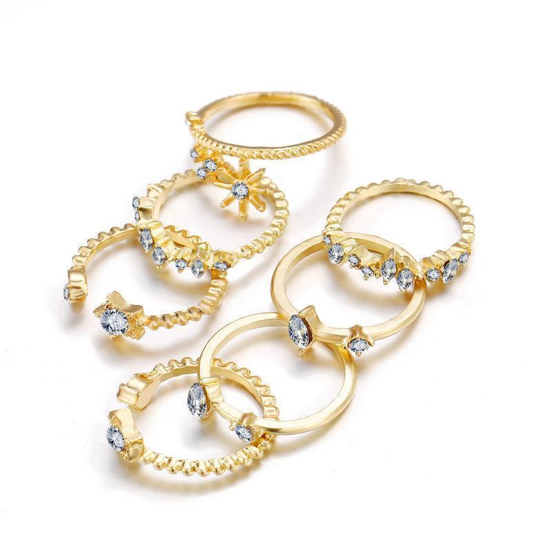 5 Piece Stars Ring Set With Austrian Crystals 18K Gold Plated Ring in