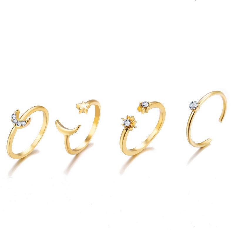 7 Piece Moon & Stars Ring Set With Austrian® Crystals 18K Gold Plated