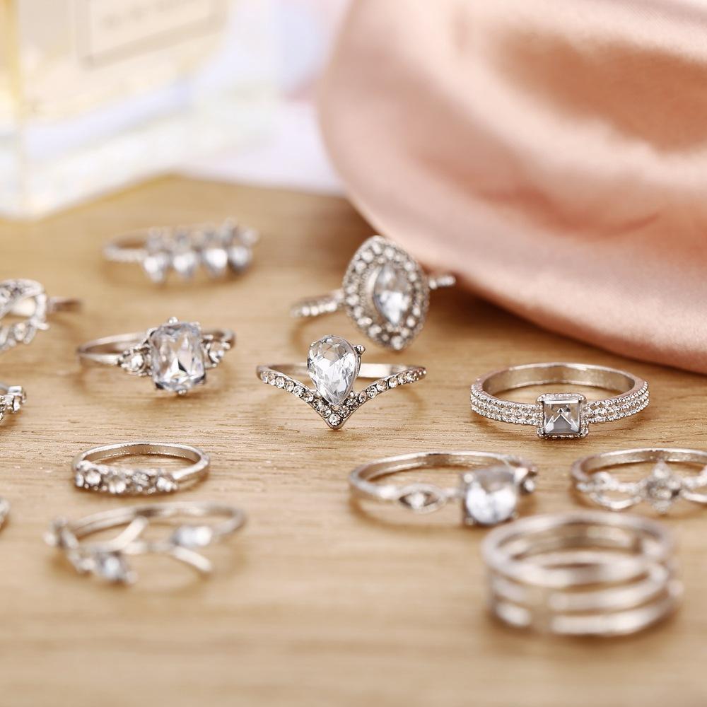 15 Piece Halo Pave Ring Set With Austrian Crystals 18K White Gold