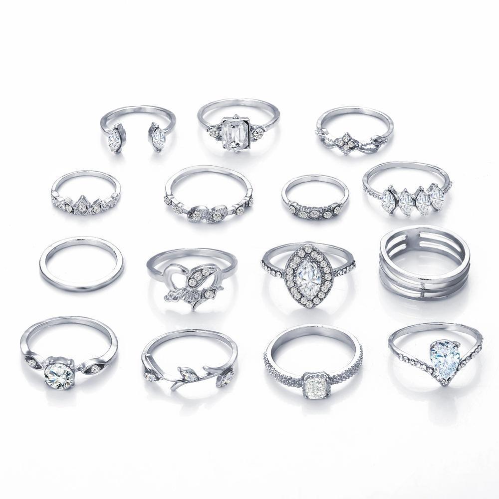 15 Piece Halo Pave Ring Set With Austrian Crystals 18K White Gold