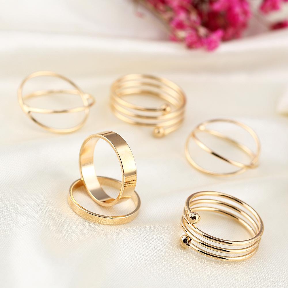 6 Piece Geometric Ring Set 18K Gold Plated Ring in 18K Gold Plated