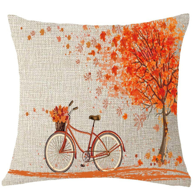 Happy Autumn Pillowcase Tree Maple Leaf Bicycle | Black Lily