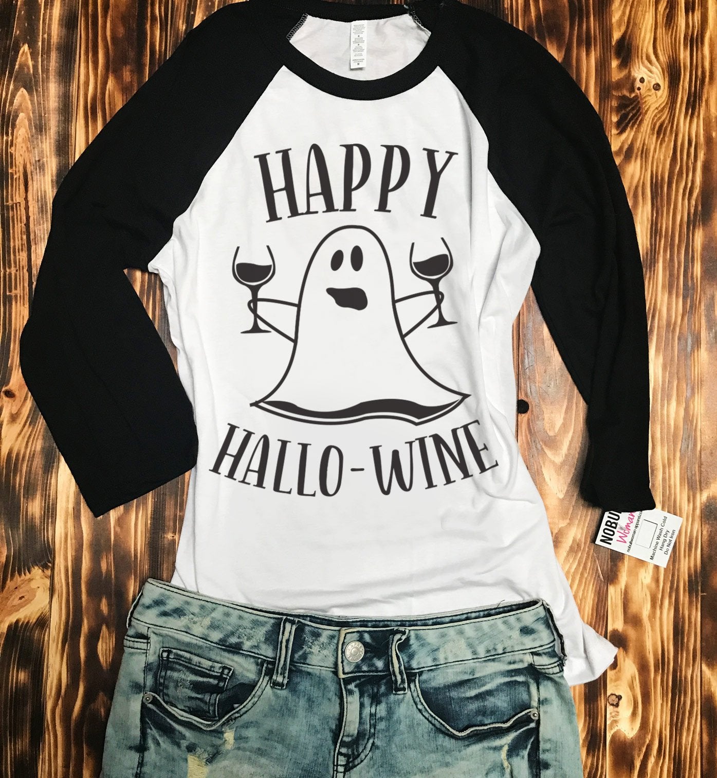 Happy HalloWine Ghost Baseball Tee - Pick Color