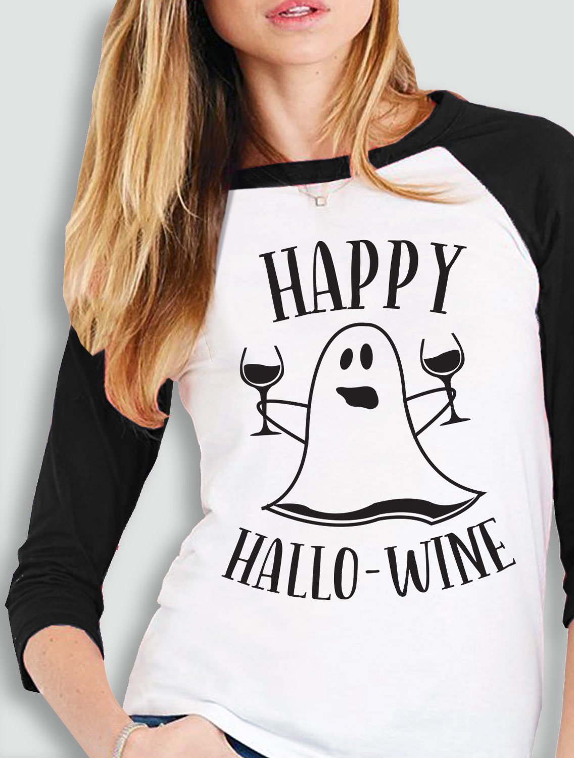 Happy HalloWine Ghost Baseball Tee - Pick Color