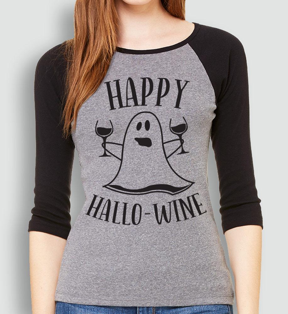 Happy HalloWine Ghost Baseball Tee - Pick Color