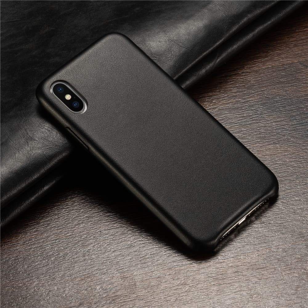 Custom Leather iPhone Case Black Cowhide Personalized | iPhone X Xs XR