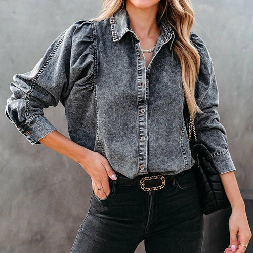 High Street Retro Denim Shirt Tops