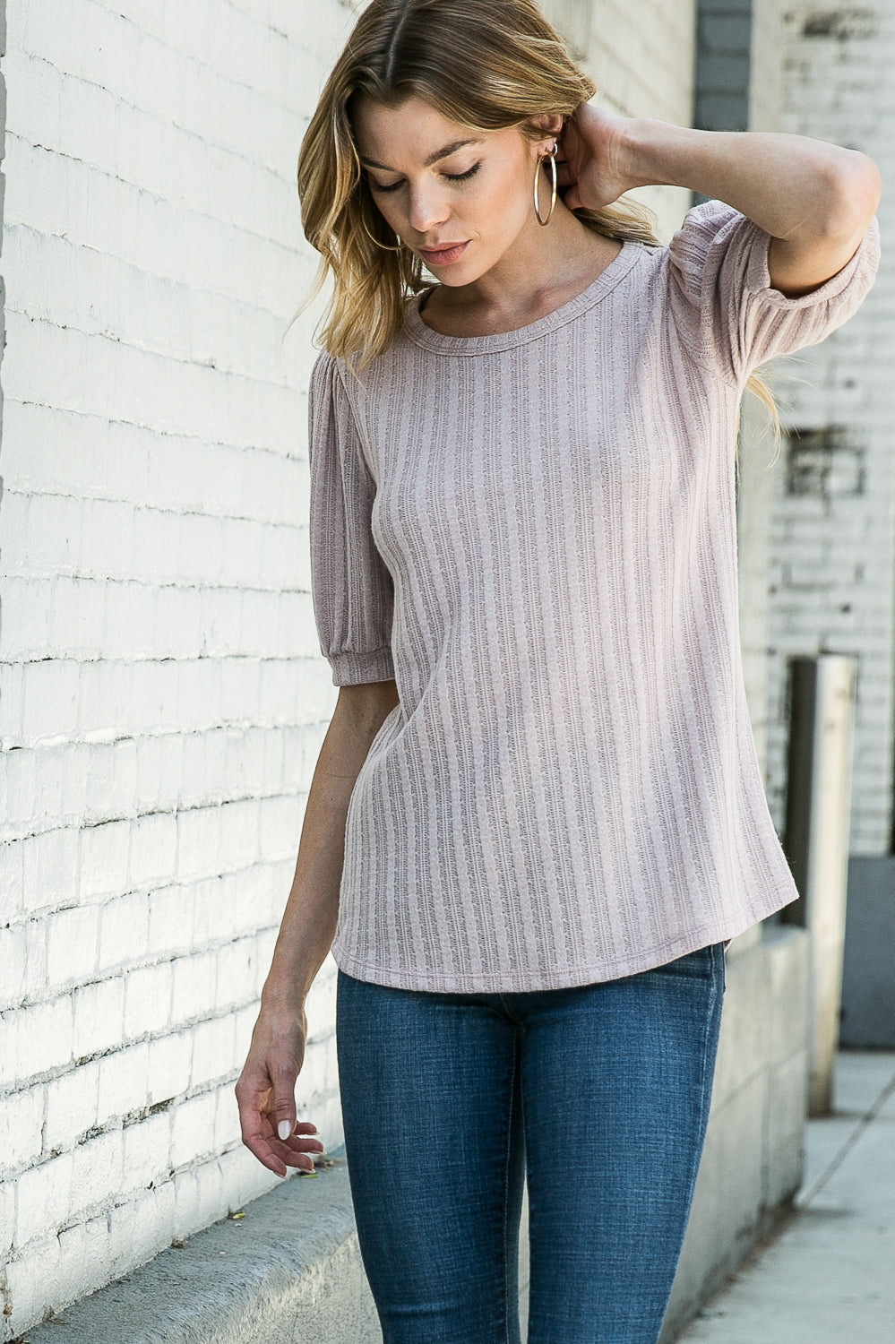 Pointelle Knit Puff Sleeve Top-3 Colors