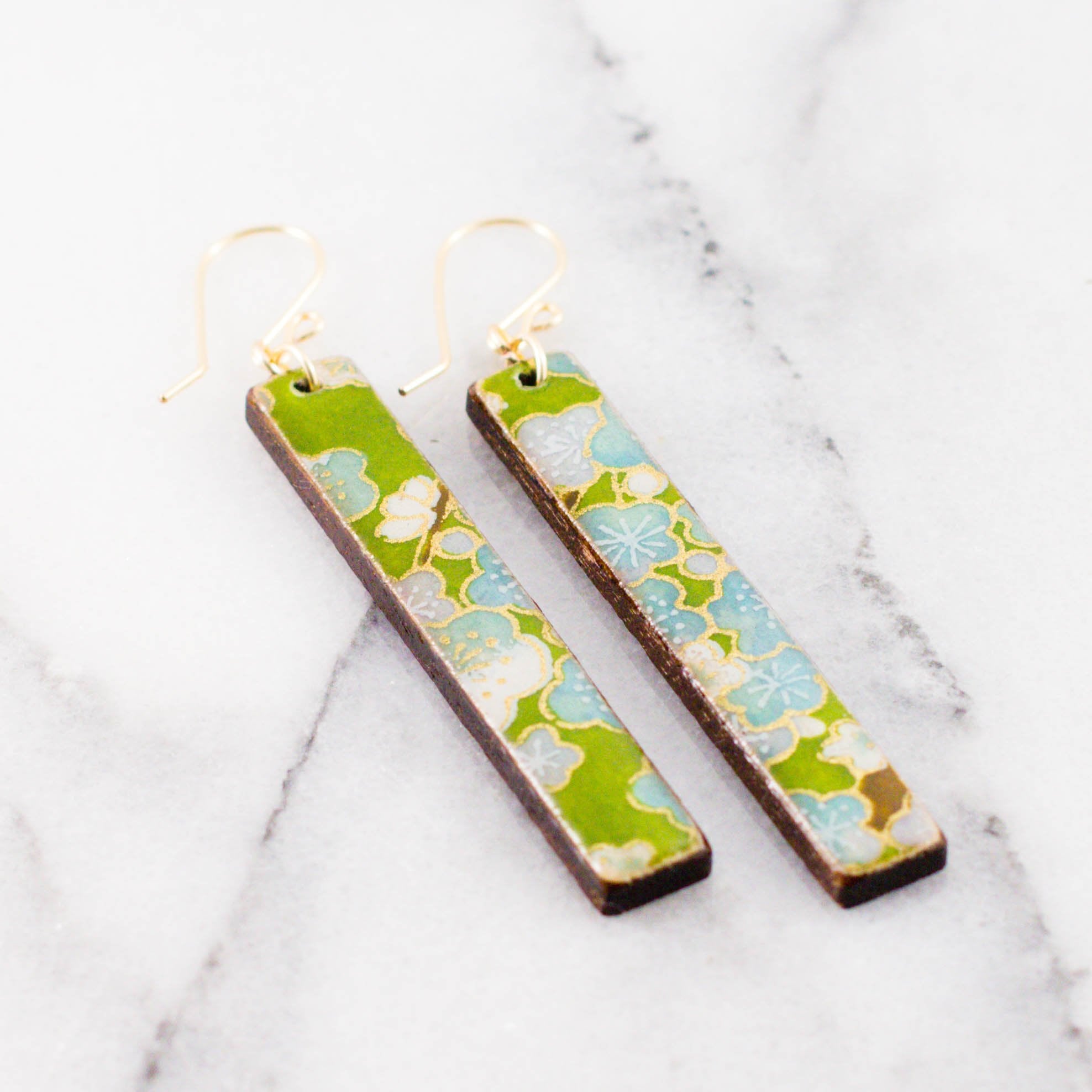 Green Floral Bar Earrings | Indigo Aion