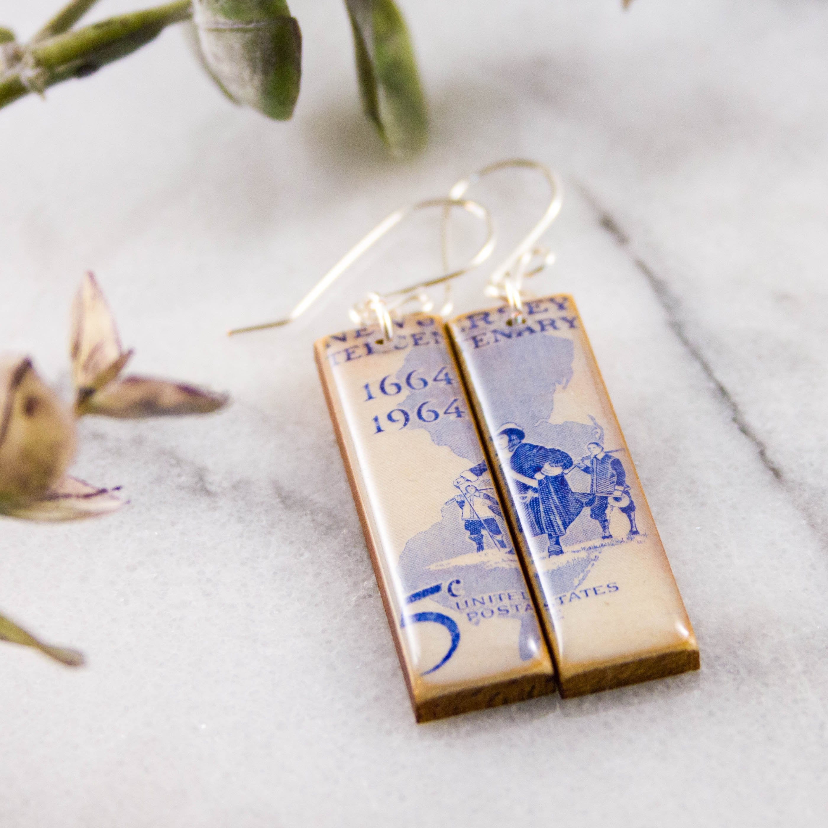 NEW JERSEY- Vintage Postage Stamp Earrings | Indigo Aion