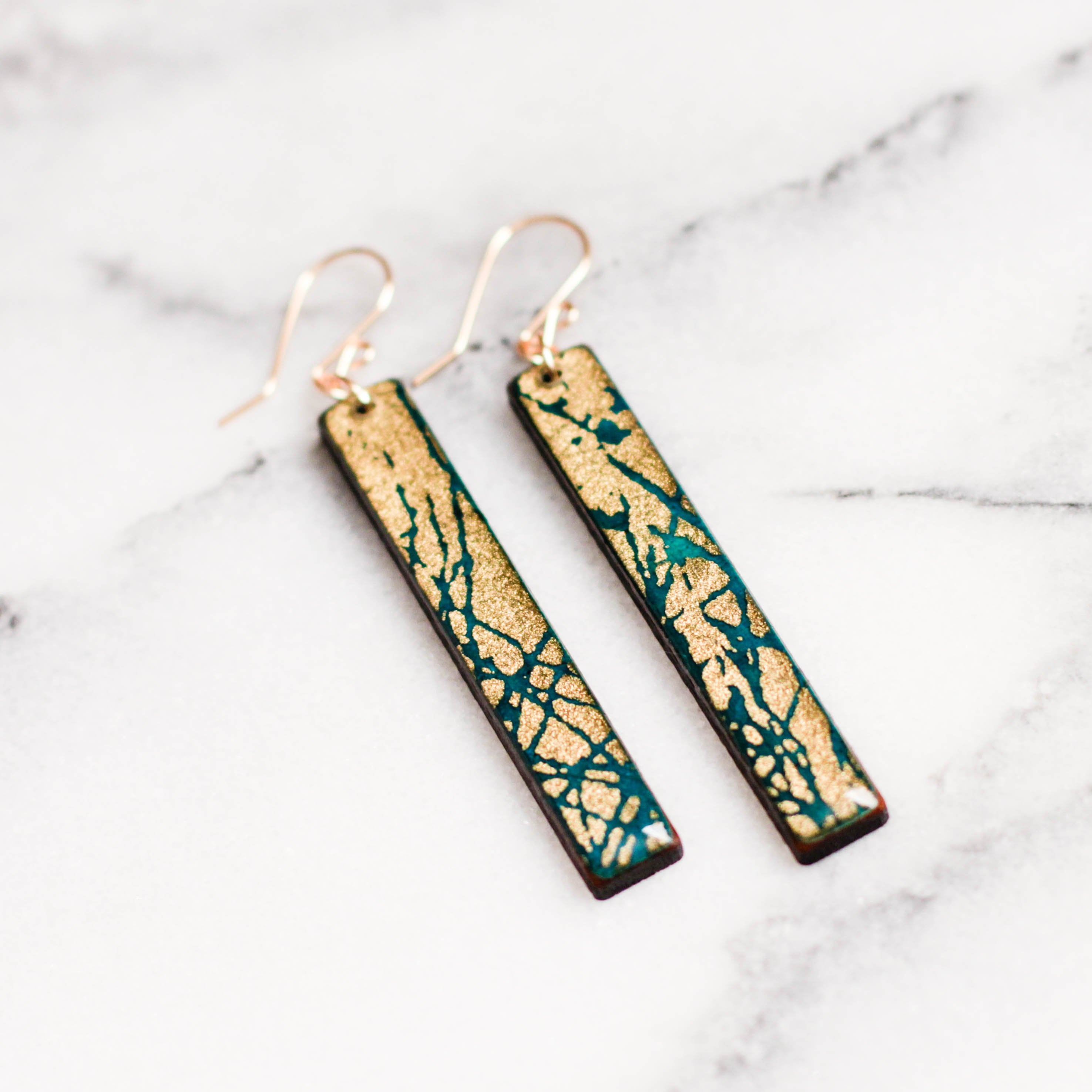 Peacock Blue + Gold Bar Earrings | Indigo Aion