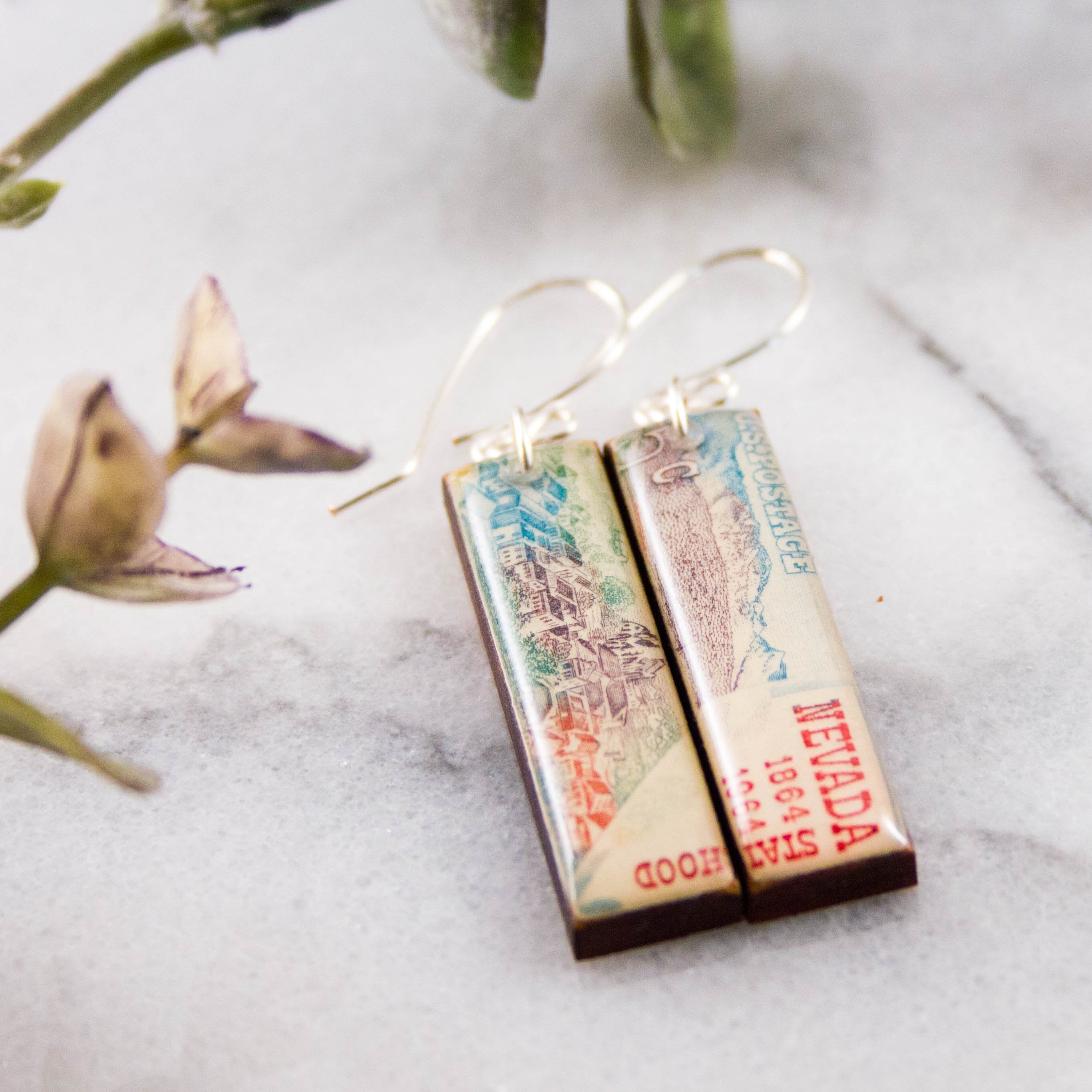 NEVADA- Vintage Postage Stamp Earrings | Indigo Aion