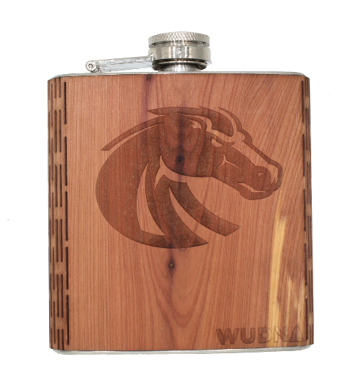 BSU Bronco - 6 oz. Wooden Hip Flask