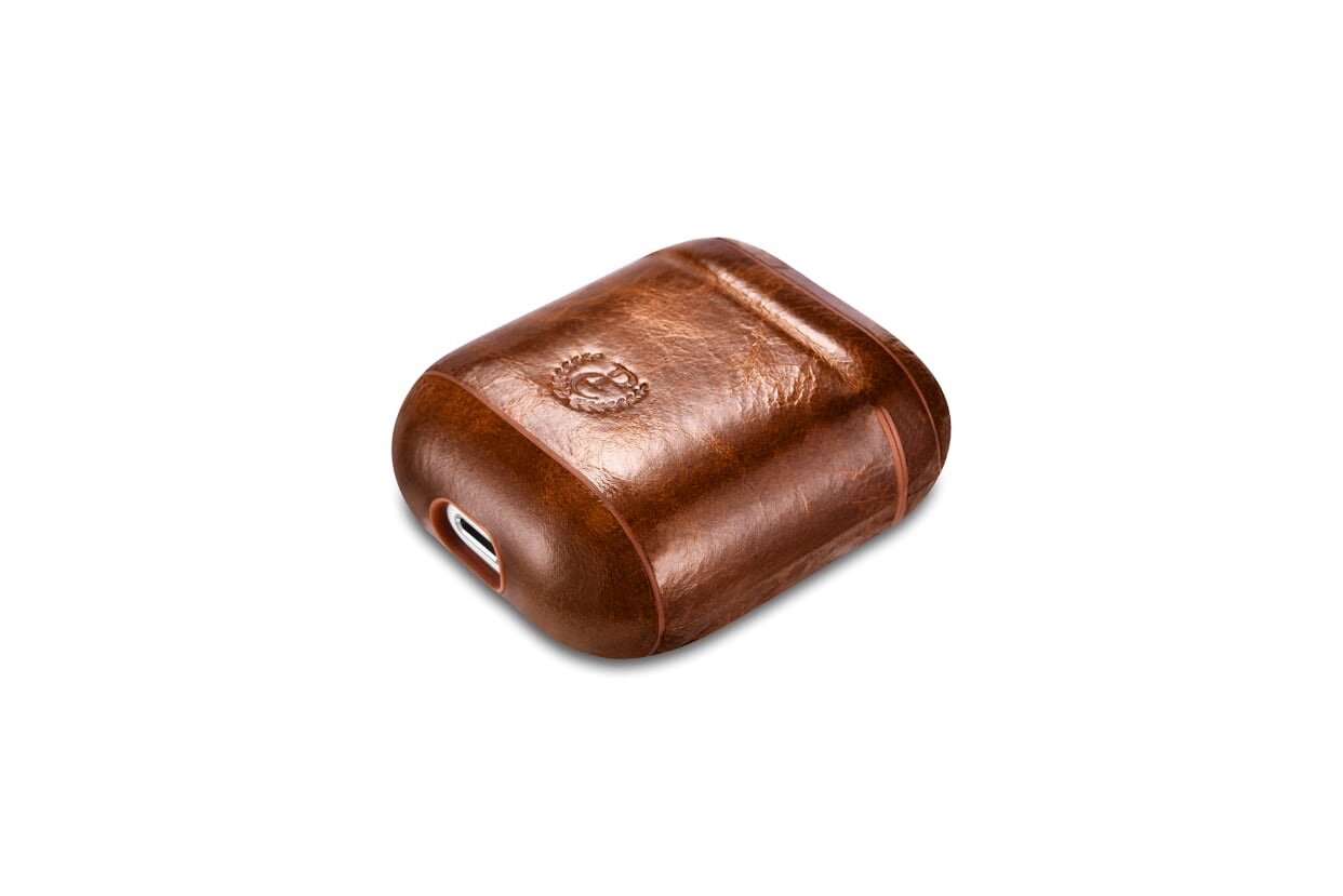 Luxury Light Brown Premium Leather AirPods 1 & 2 Case Hook Series