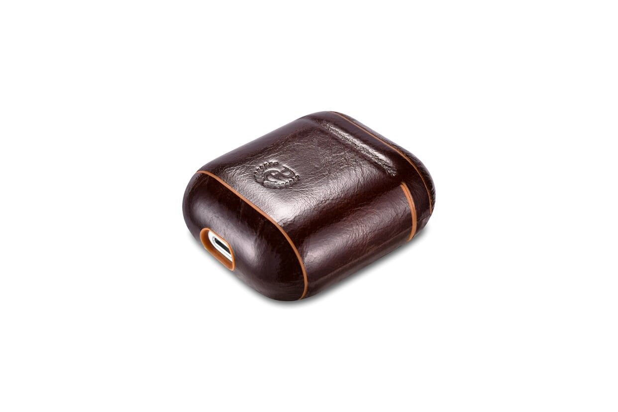 Luxury Dark Brown Premium Leather AirPods 1 & 2 Case Hook Series