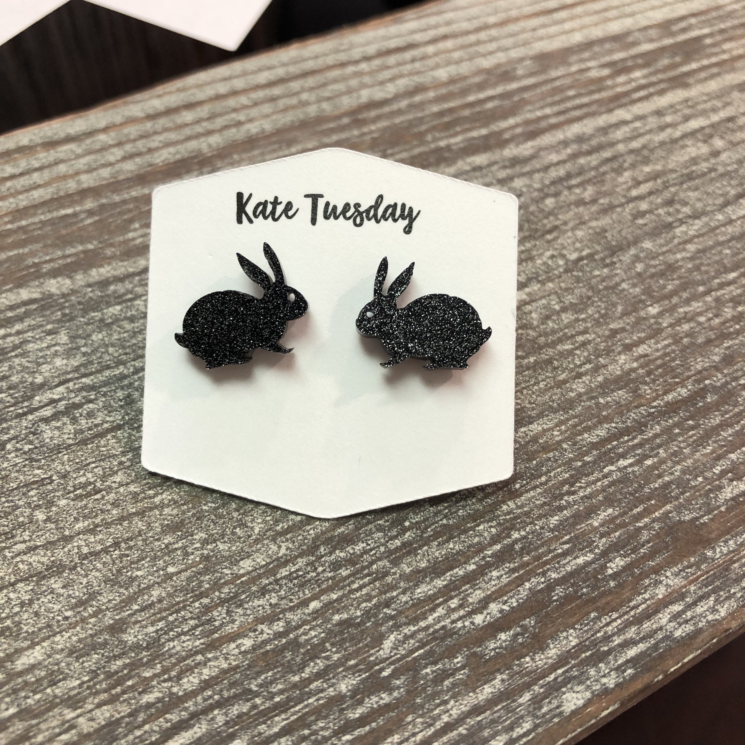 Black Glitter Bunny Rabbit Stud Earrings Easter | Olive Felix