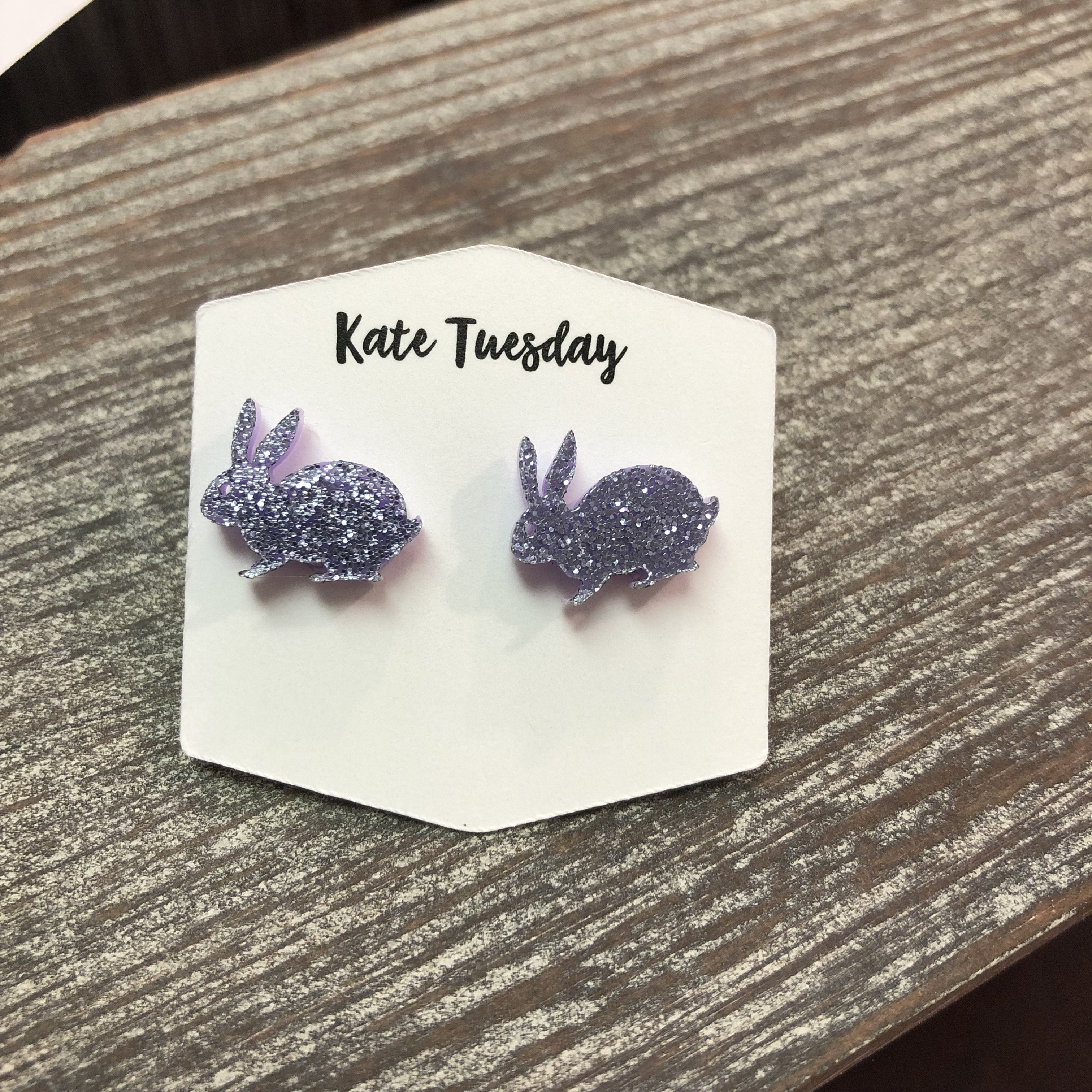 Purple Glitter Bunny Rabbit Stud Earrings Easter | Olive Felix