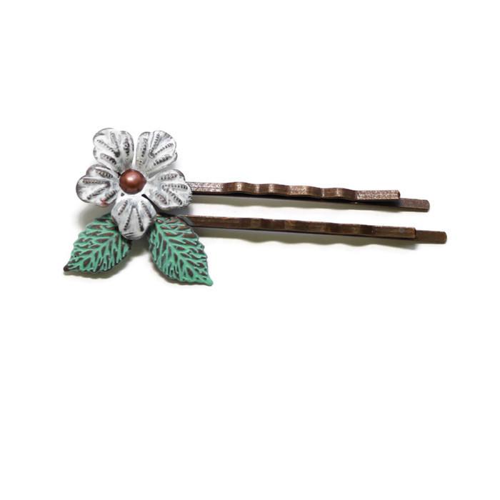 Perfect Bloom Hair Pins - Pair of 2 pins in 4 Color Choices | Orange Pine