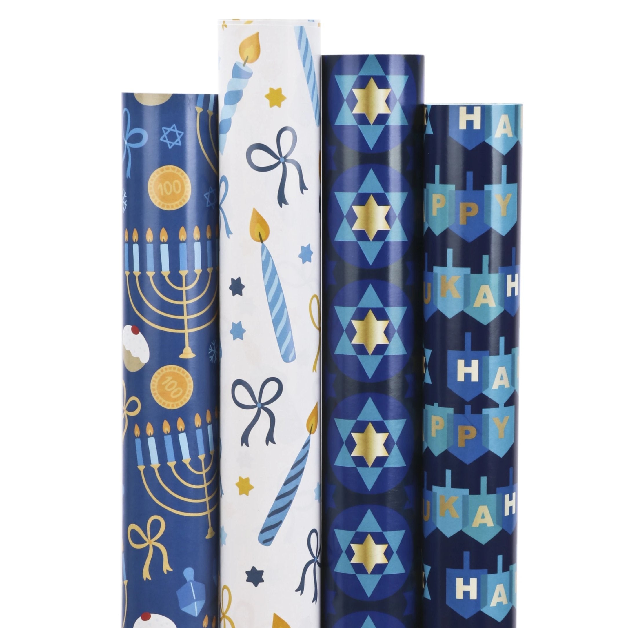 Chanukah Star of David Wrapping Paper Sheets - Blue/Multi - 4 (30" x