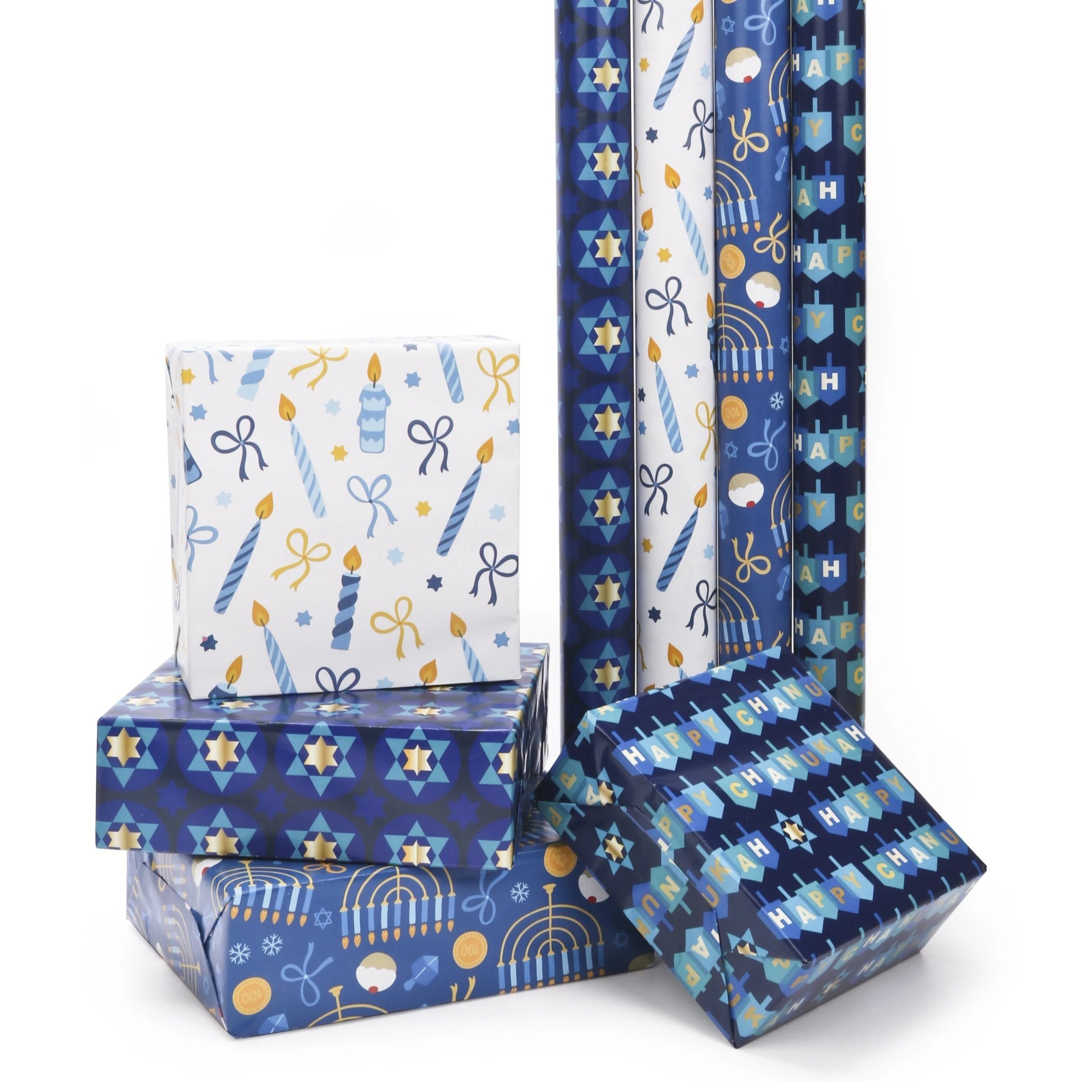 Chanukah Star of David Wrapping Paper Sheets - Blue/Multi - 4 (30" x