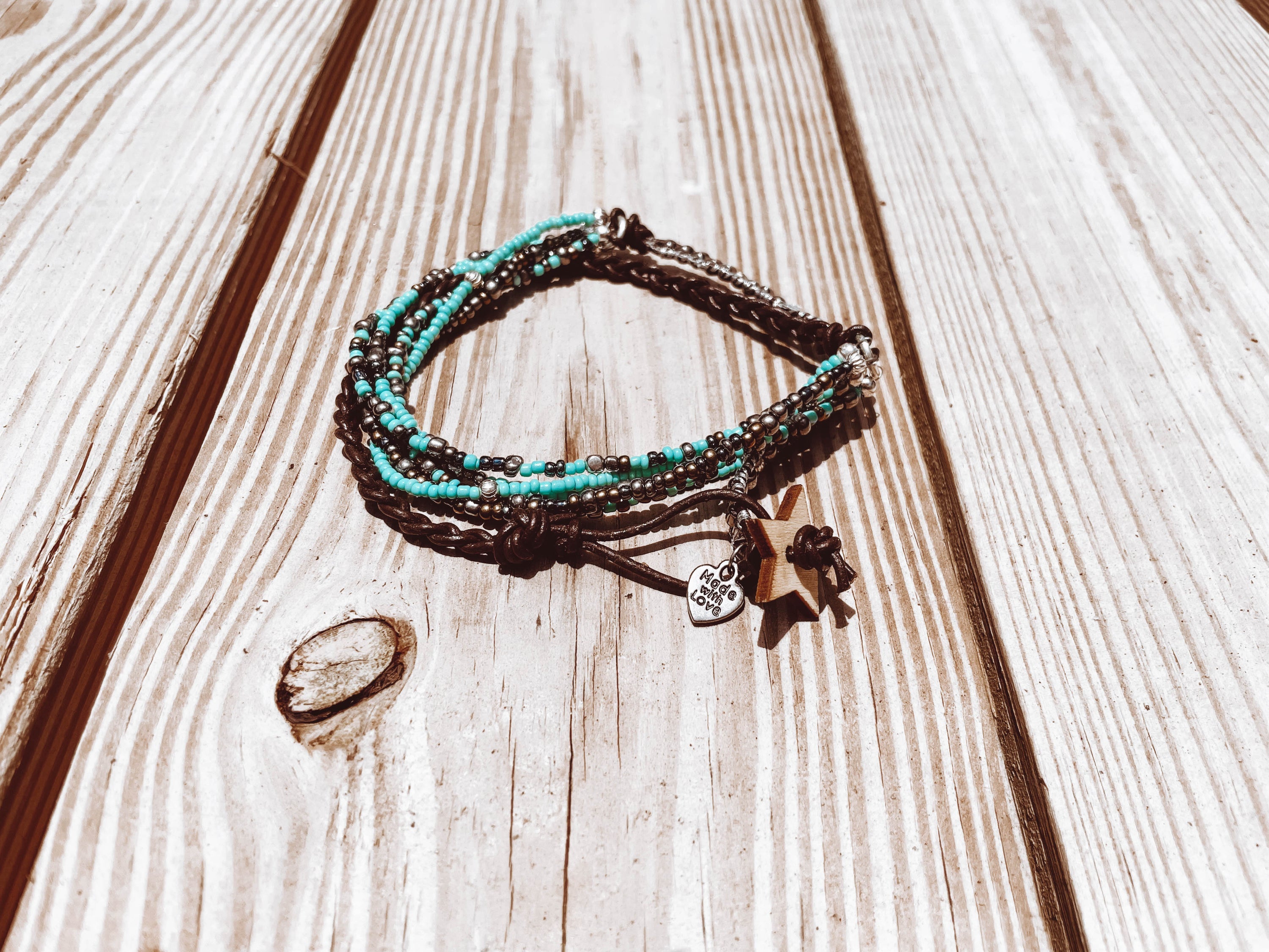 Seed Bead Boho Style Leather Wrapped Bracelet