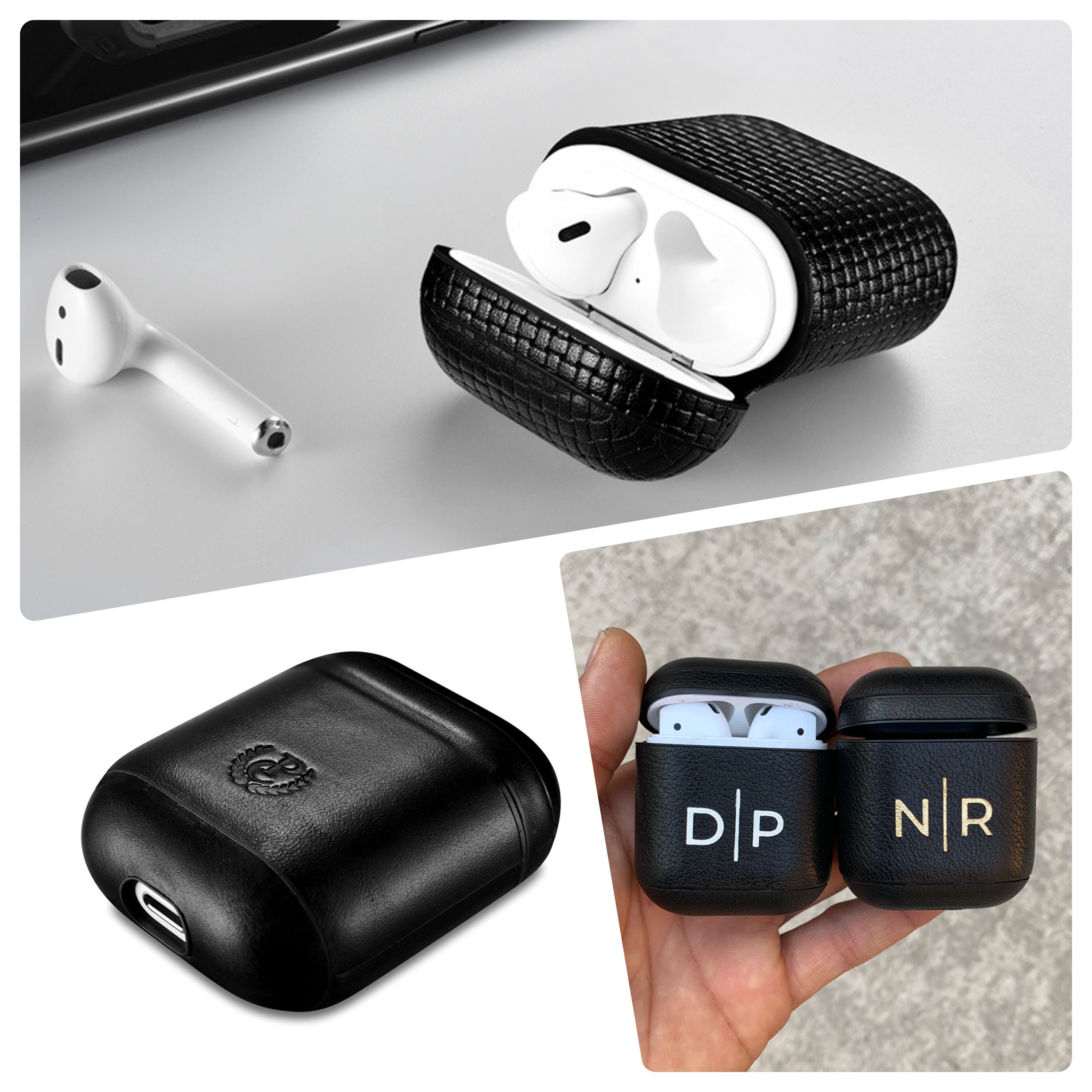 Leather AirPods 1 & 2 Case with Color Embossing, Black Edition