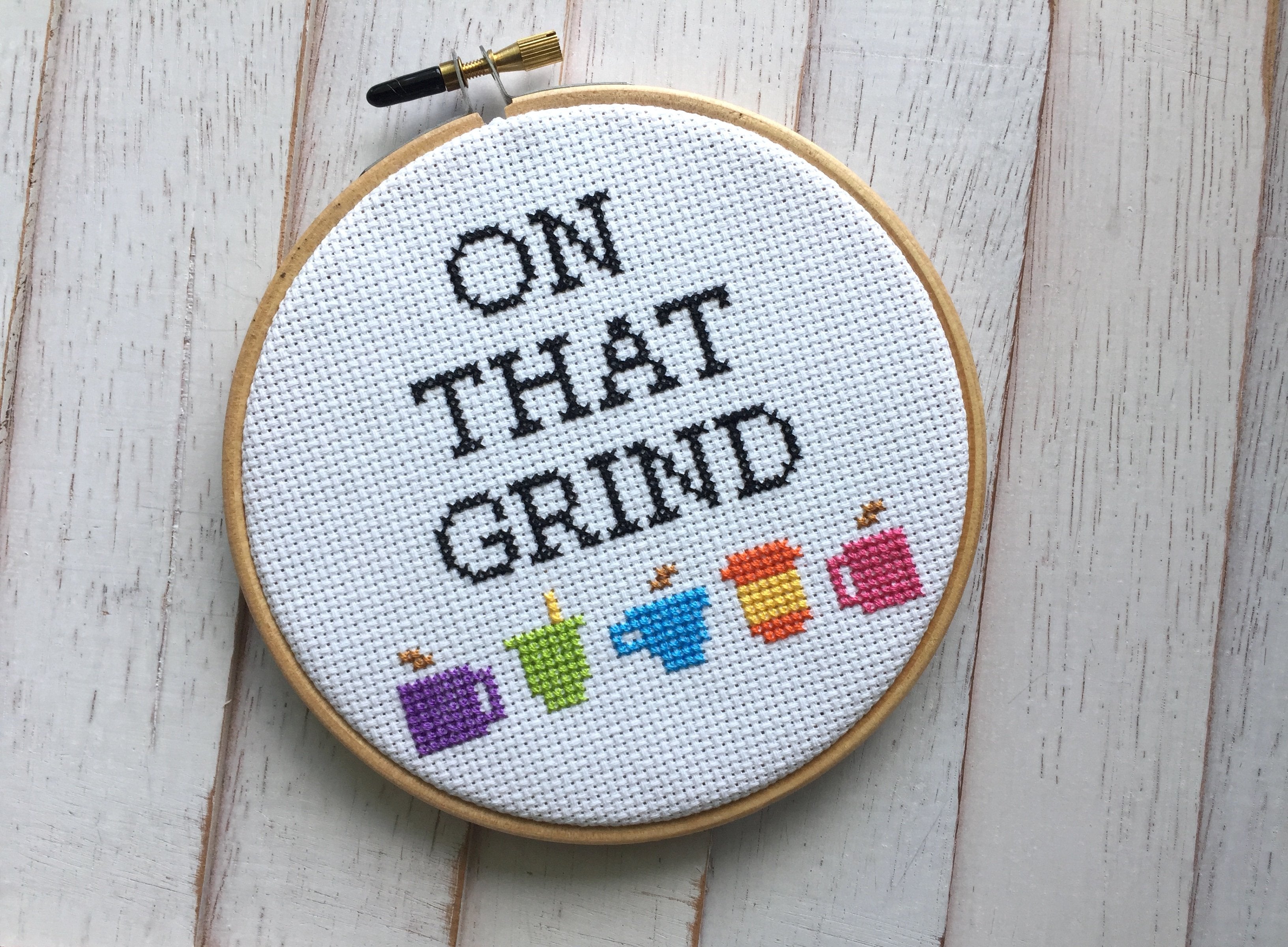 On That Grind Coffee Counted Cross Stitch DIY KIT Intermediate