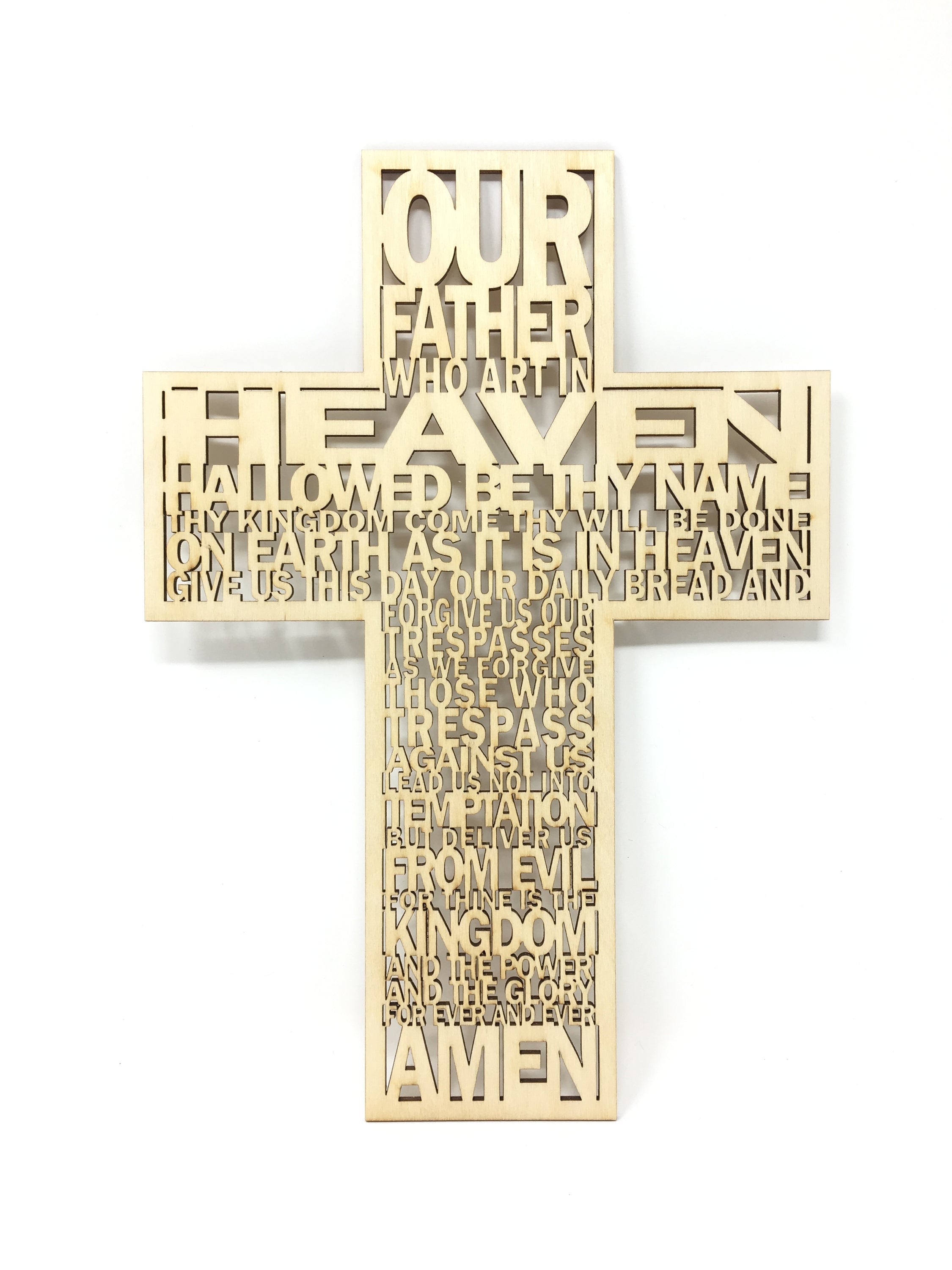 "Our Father" Cross, Birch wood Ornament