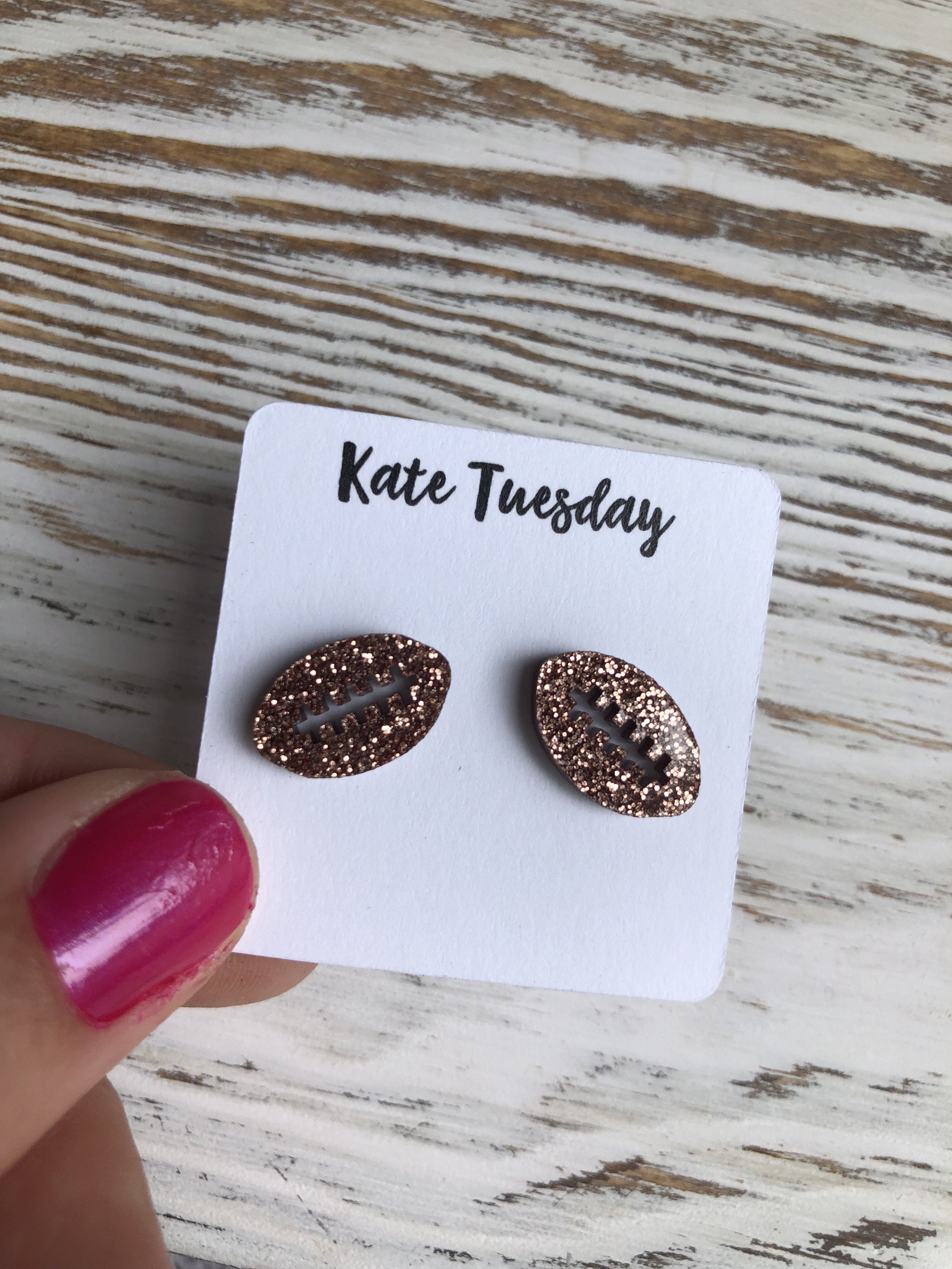 Rose Gold Football Sparkly Stud Acrylic Earrings