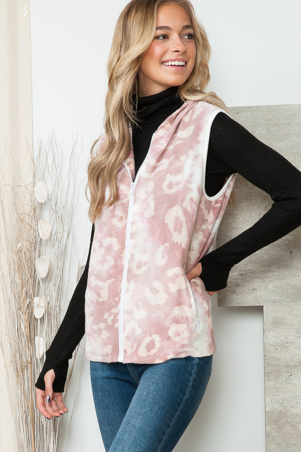 Pink Leopard Print Hoodie Vest