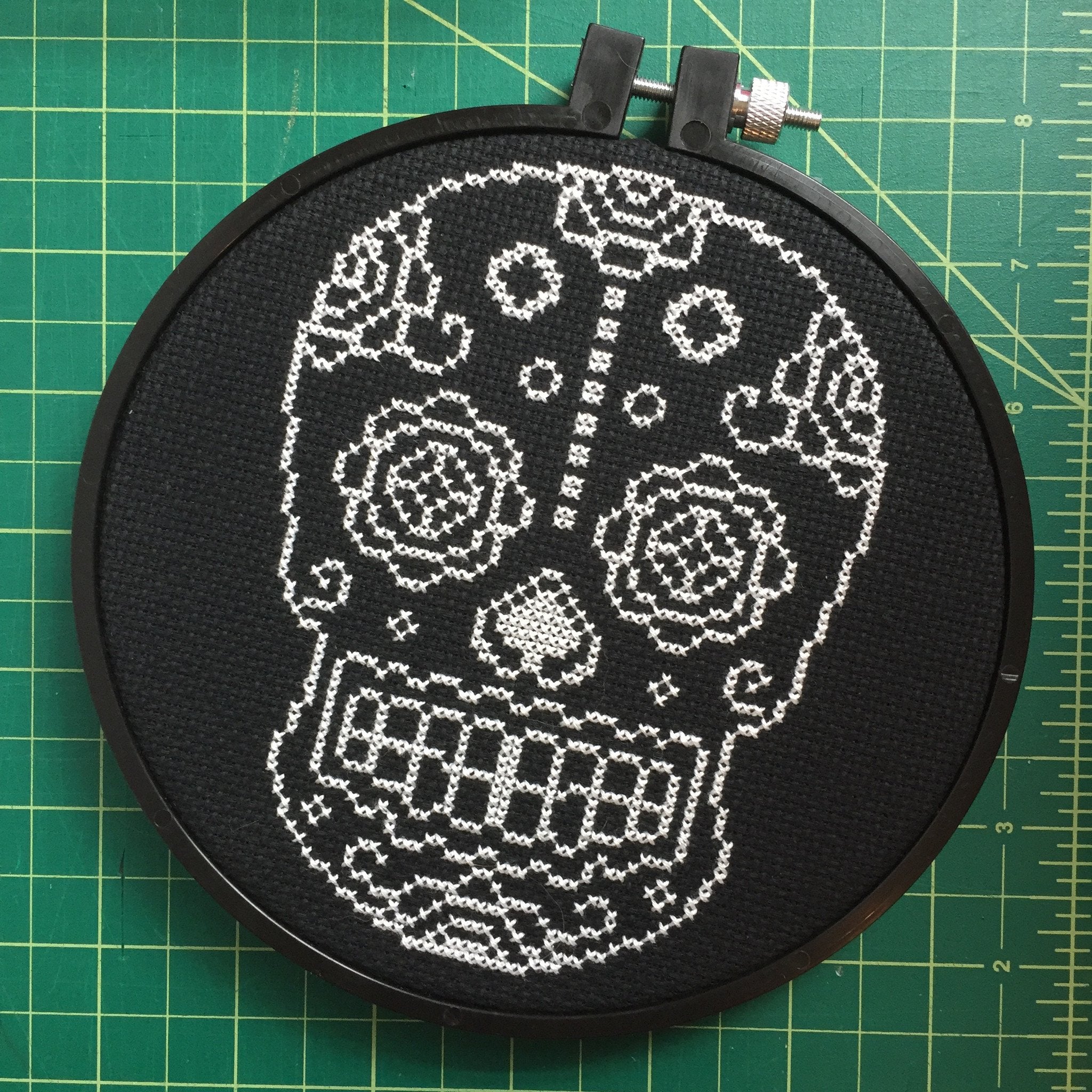 Sugar Skull White and Black Counted Cross Stitch DIY KIT | Orange Poseidon