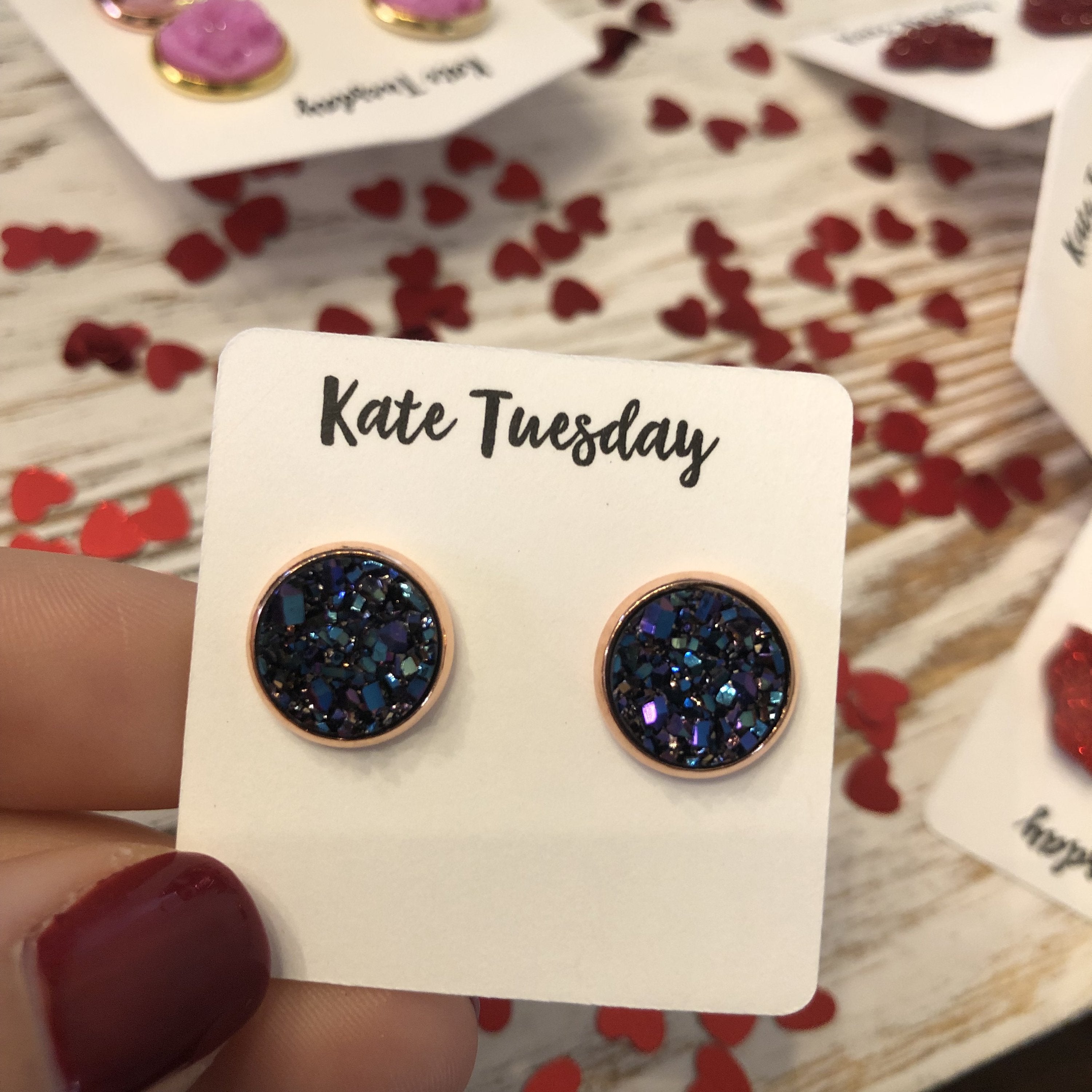 Dark Multi 10mm Druzy Earrings