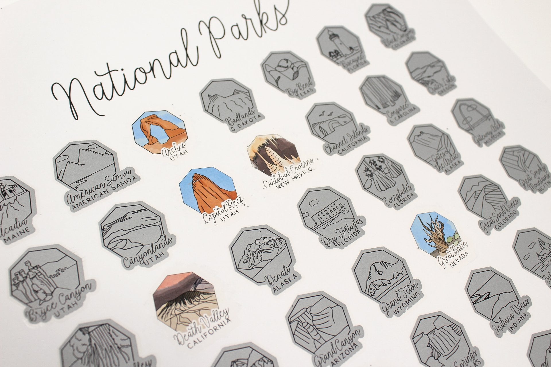 US National Parks Bucket List Scratch Print