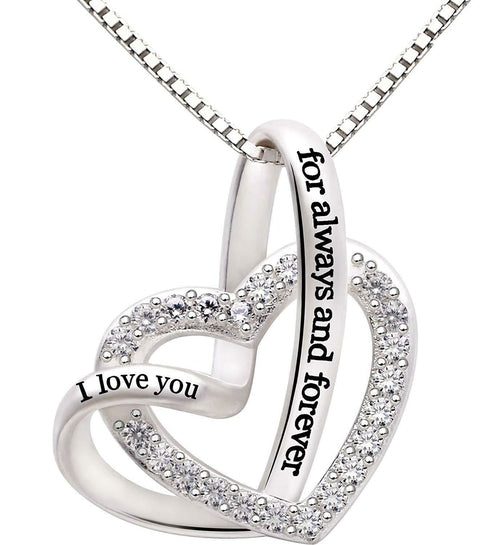 "I Love you Forever and Always" Heart Necklace Embellished with