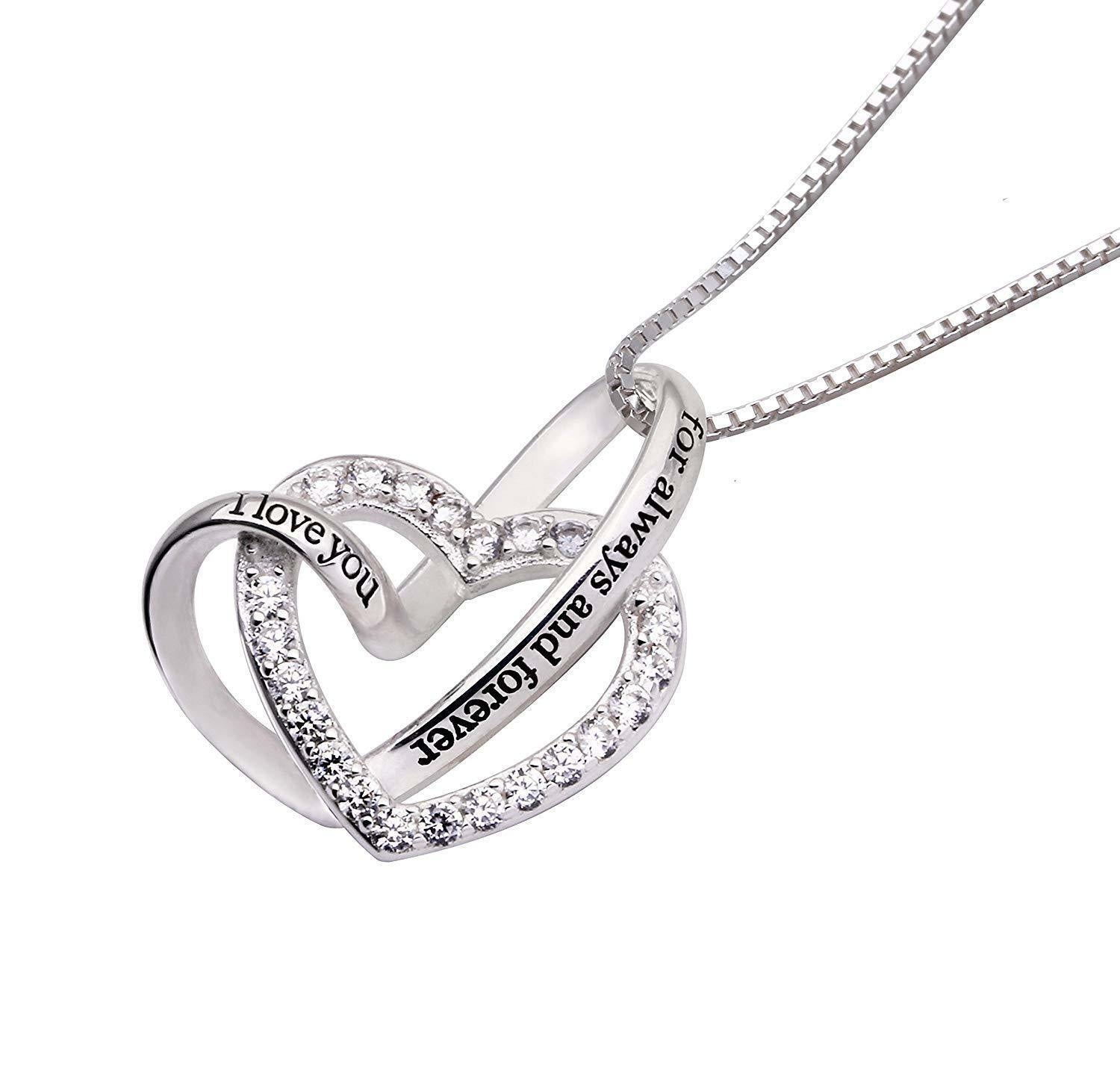 "I Love you Forever and Always" Heart Necklace Embellished with