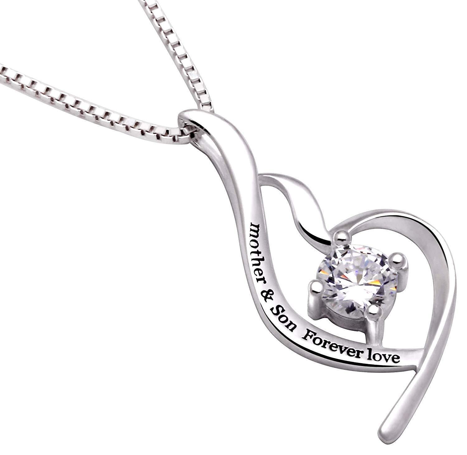 "Mother & Son Forever Love" Heart Necklace Embellished with  Crystals | Silver Milo