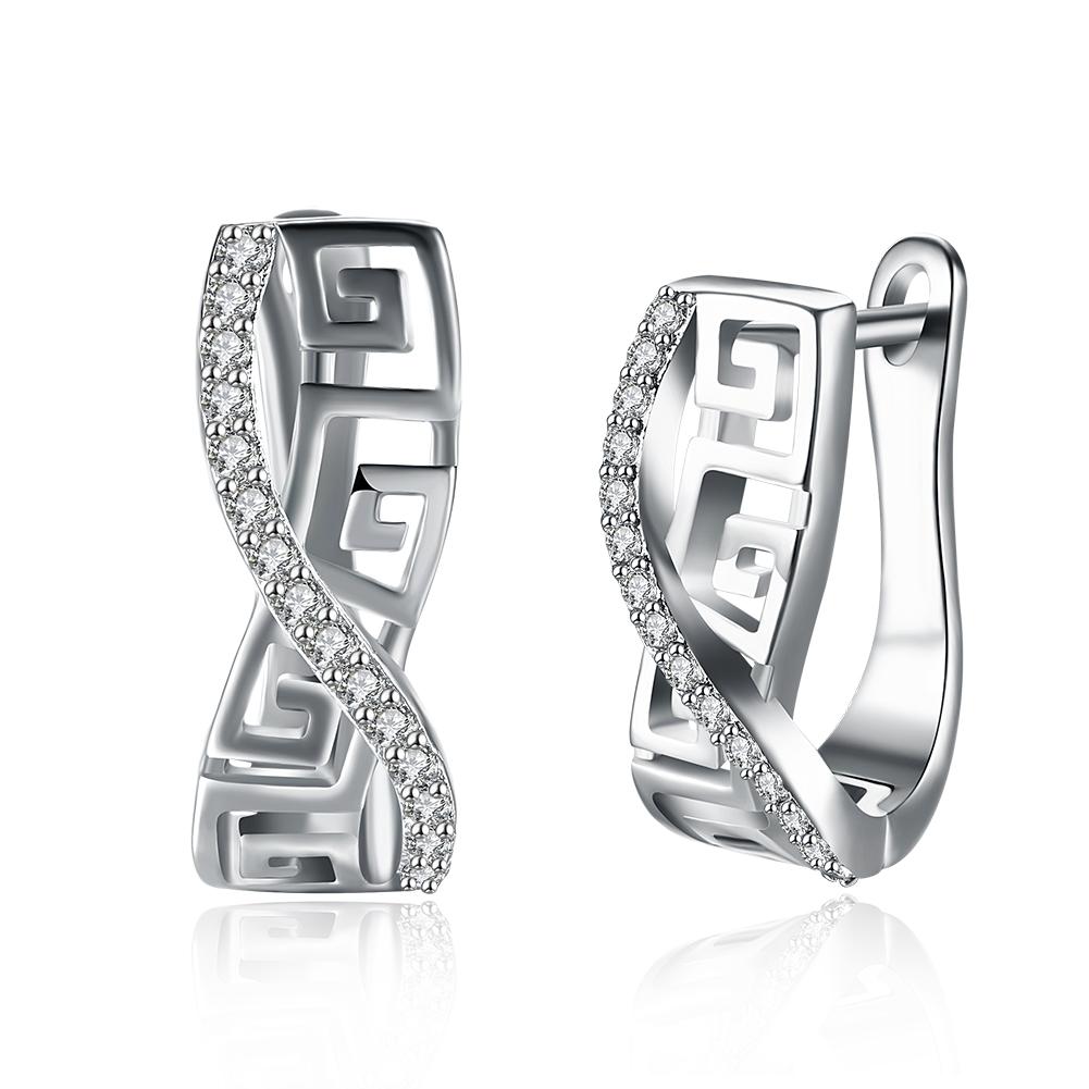 Italian Twist Roman Design Leverback Earring in 18K White Gold Plated | Silver Milo