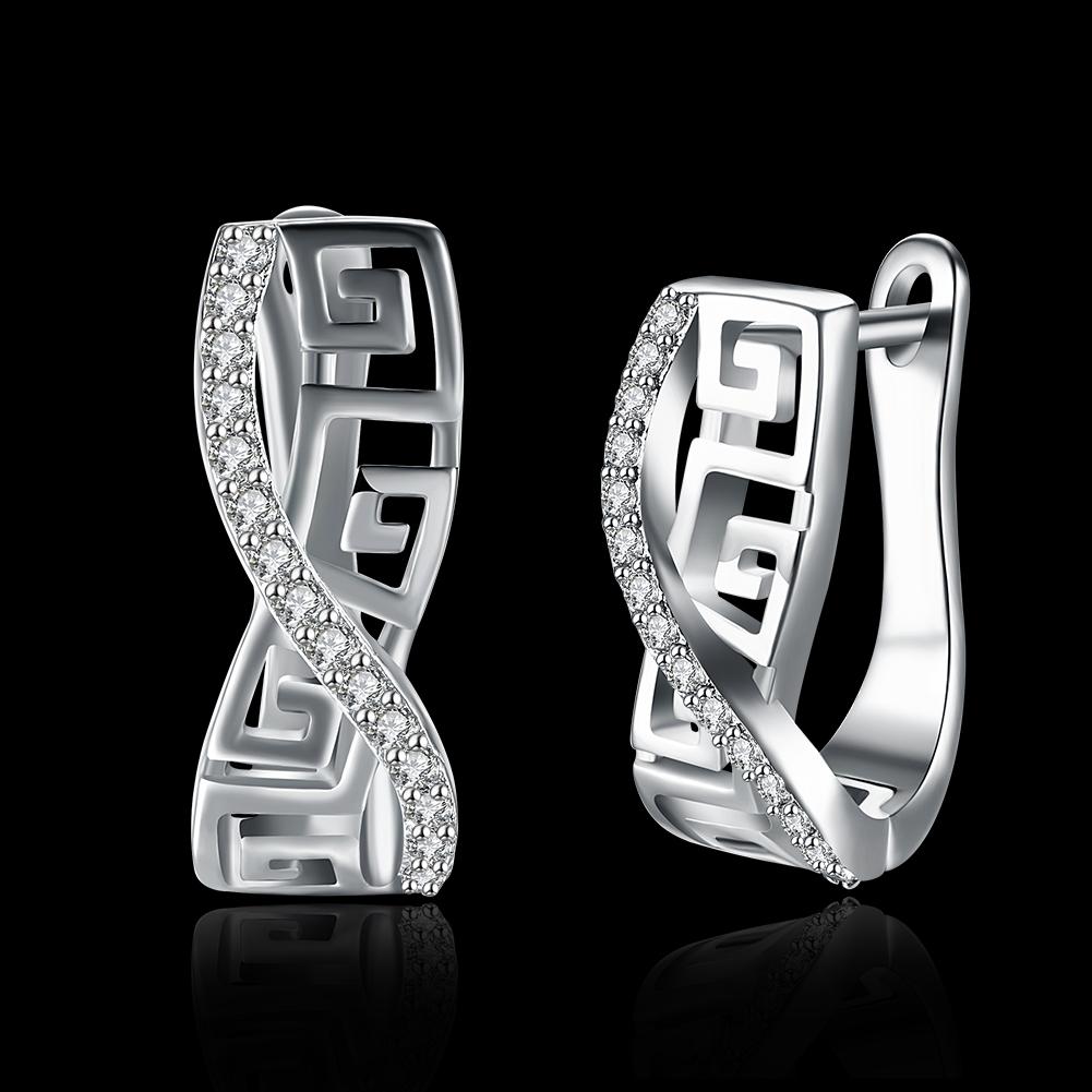 Italian Twist Roman Design Leverback Earring in 18K White Gold Plated