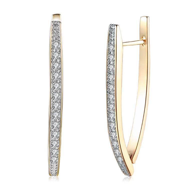 Crystal Micro-Pav'e Curved Huggie Earrings Set in 18K Gold