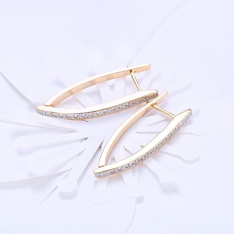 Crystal Micro-Pav'e Curved Huggie Earrings Set in 18K Gold