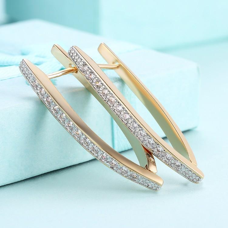 Crystal Micro-Pav'e Curved Huggie Earrings Set in 18K Gold