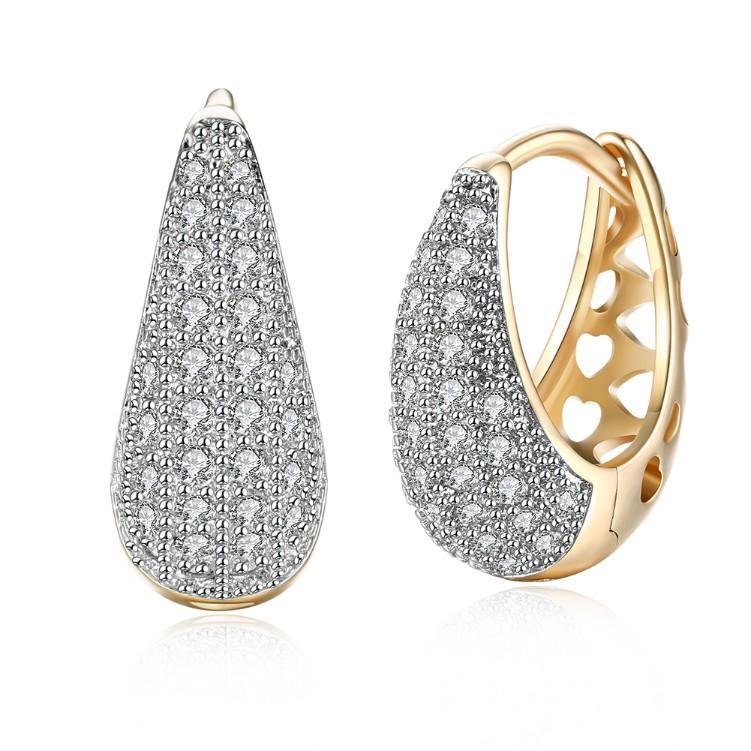 Crystal Micro-Pav'e Pear Shaped Teardrop Huggies Set in 18K Gold