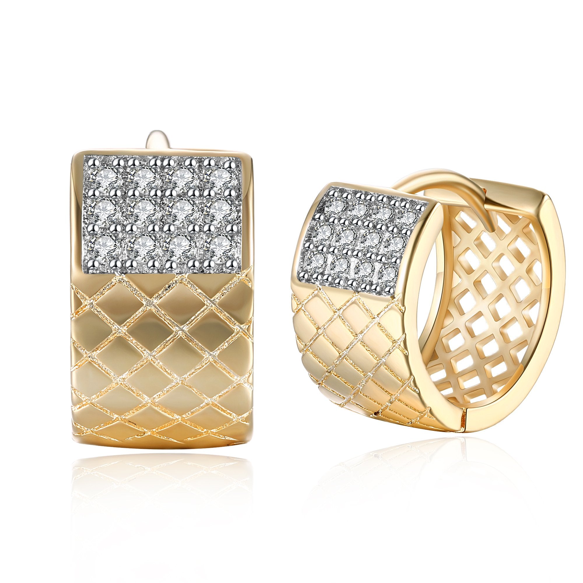 Diamond X Cut Half Huggie Earring in 18K Gold Plated