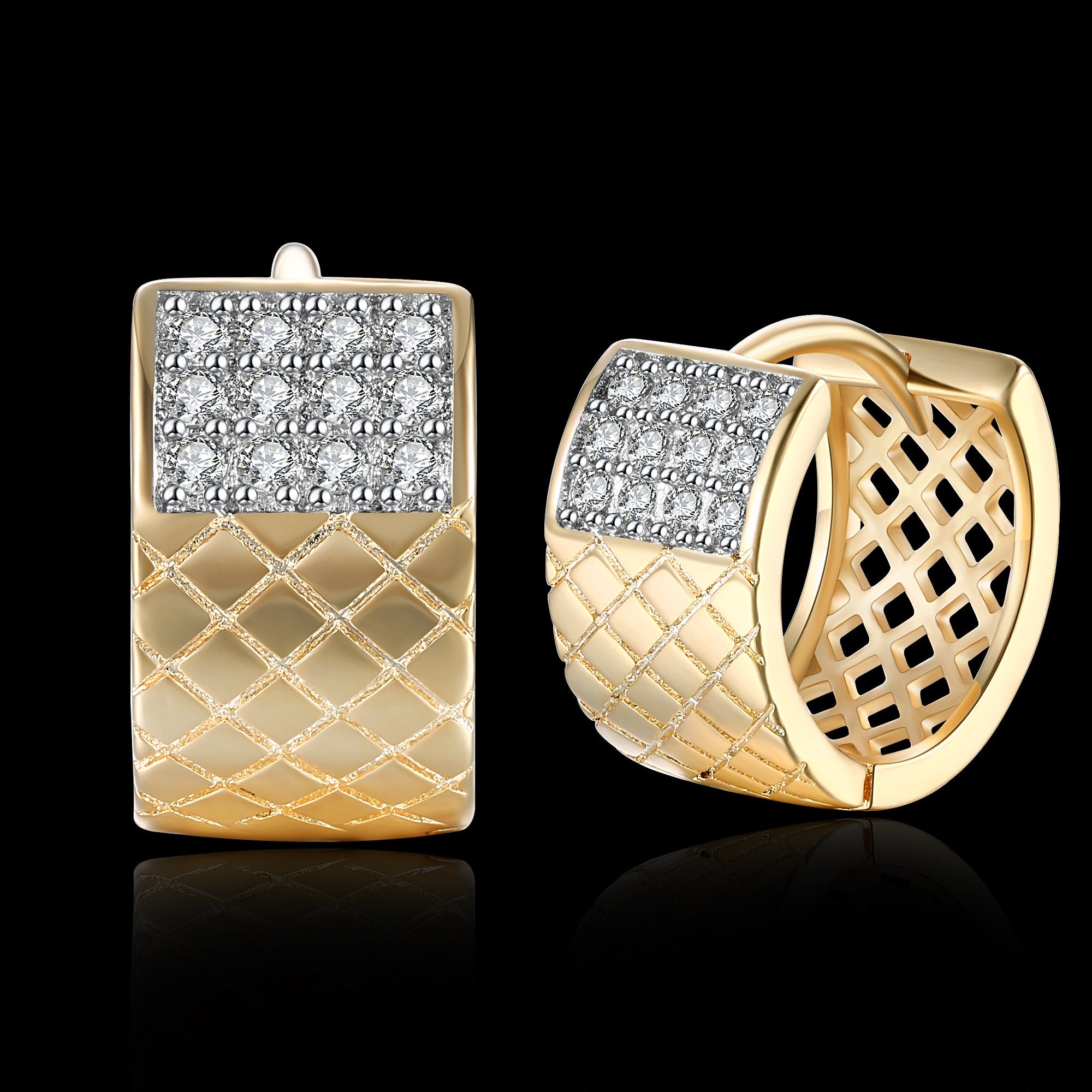 Diamond X Cut Half Huggie Earring in 18K Gold Plated