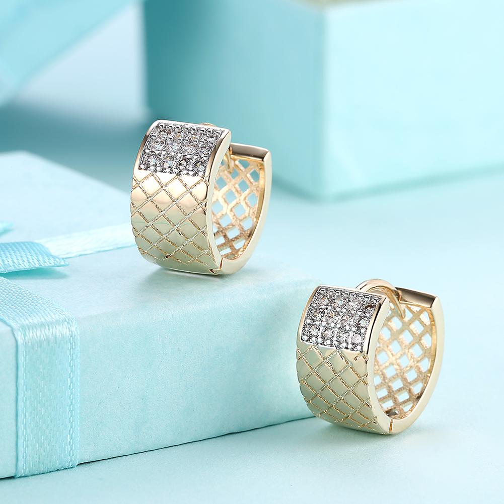 Diamond X Cut Half Huggie Earring in 18K Gold Plated