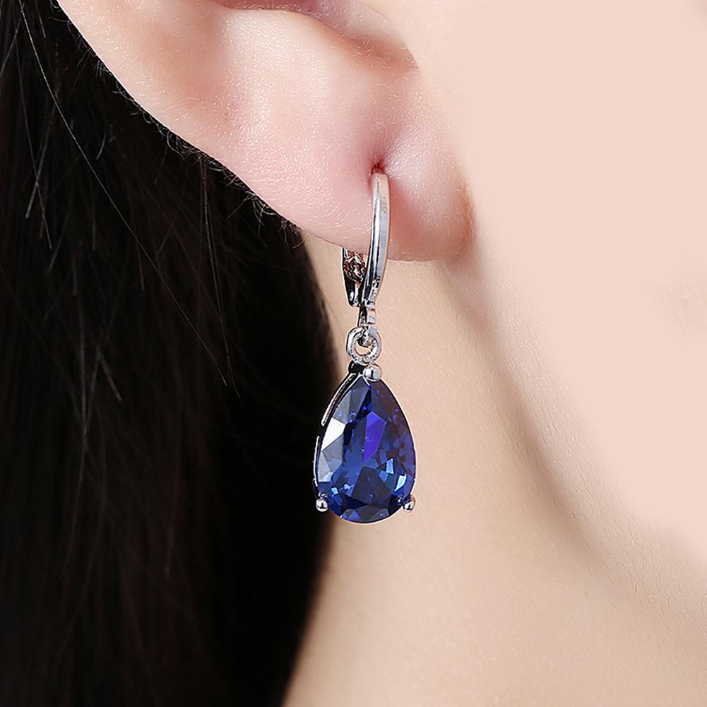 1.50 Ct Sapphire Pear Cut Drop Earring in 18K White Gold Plated