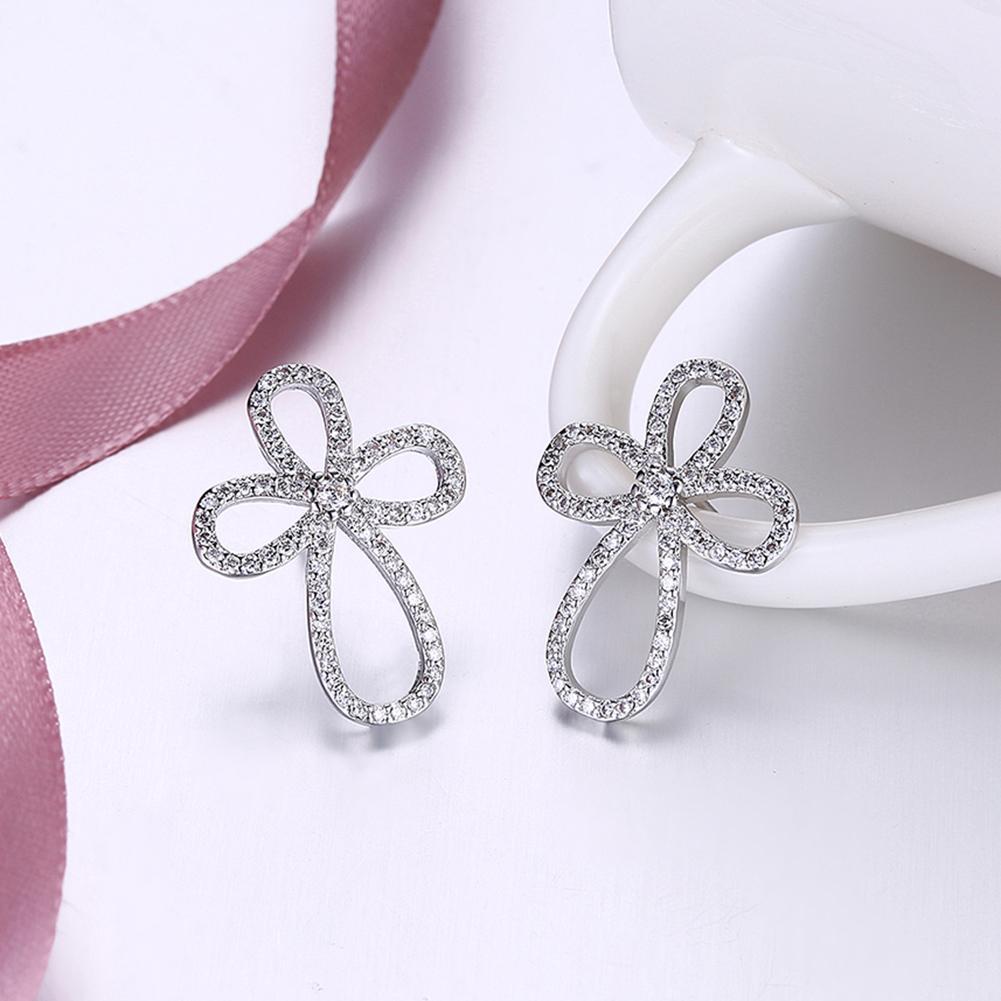 Swarovski Crystal Curved Cross Earrings Set in 18K White Gold